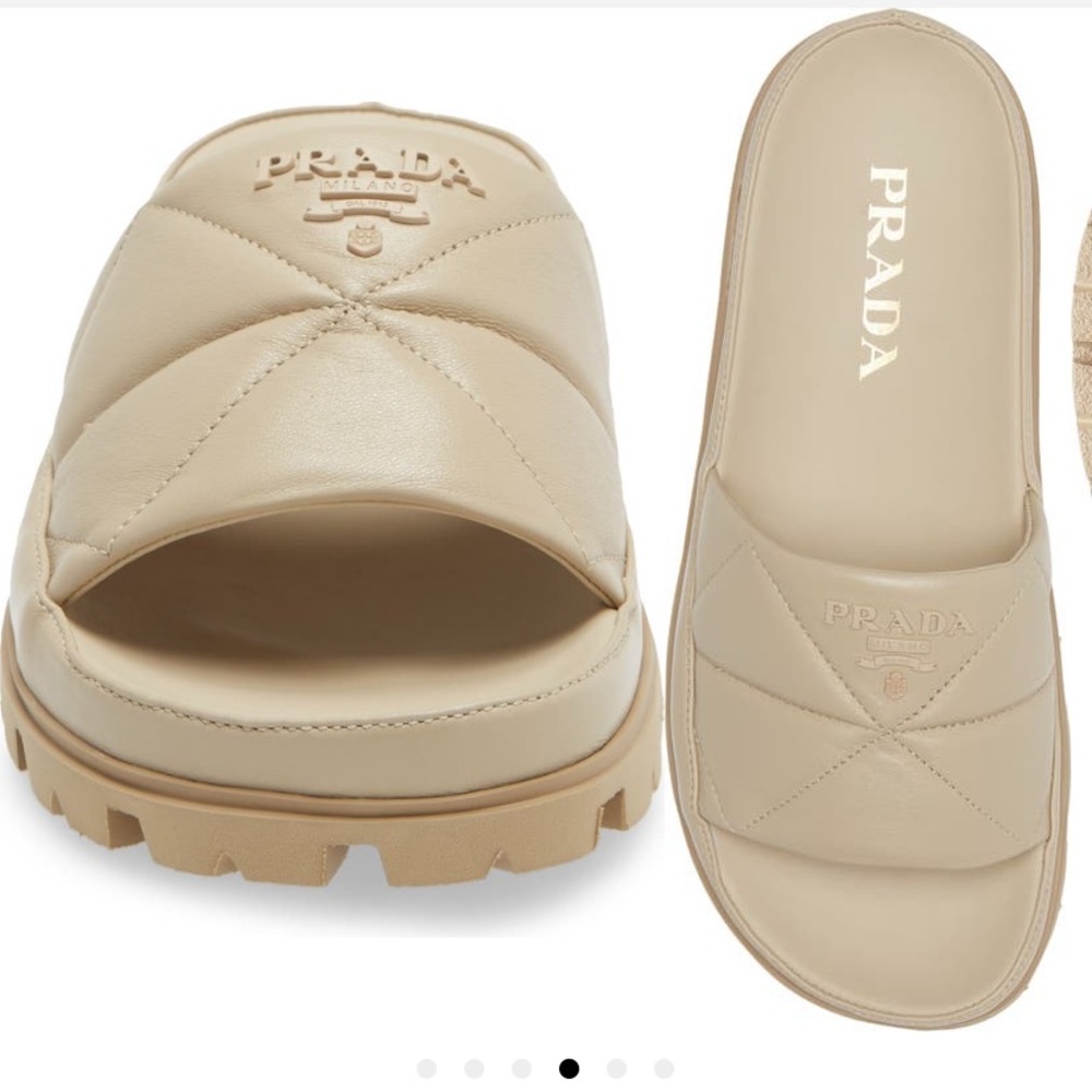 Prada Logo Matelassé Slide Sandal - 37.5